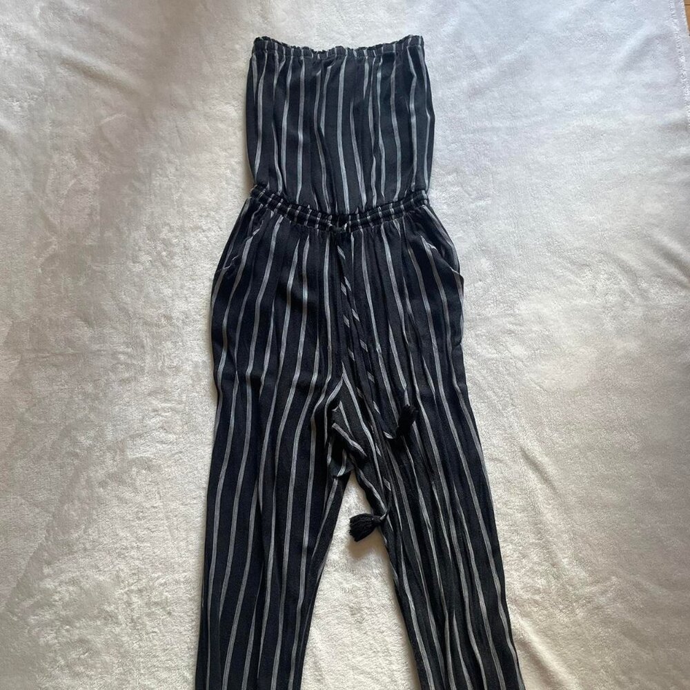 Forever 21 Strapless Black and White Striped Jumpsuit